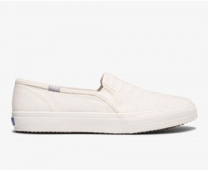 Keds Double Decker Πλευρωτός Wave Jersey Slip On γυναικεια ασπρα | DCE865749