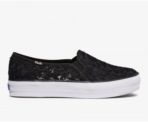 Keds Triple Decker Floral Embroidery Slip On γυναικεια μαυρα | PAX049281