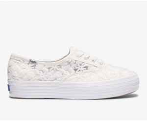 Keds Triple Floral Embroidery Αθλητικα Παπουτσια γυναικεια ασπρα | CIE638941