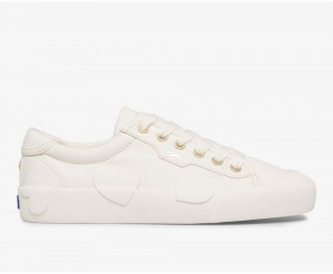 Keds x Kate Spade New York Crew Kick Rubber Applique καμβα Αθλητικα Παπουτσια γυναικεια ασπρα | DJC987403