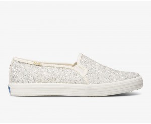 Keds x Kate Spade New York Double Decker Glitter Slip On γυναικεια ασπρα | SHZ896301