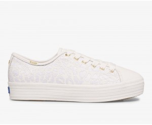 Keds x Kate Spade New York Triple Kick EmbroideredLeather Αθλητικα Παπουτσια γυναικεια ασπρα | PZH713460