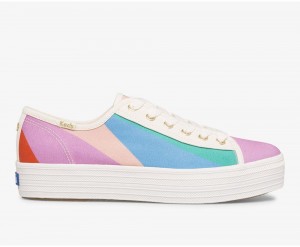 Keds x Kate Spade New York Triple Kick Multi Stripe καμβα Αθλητικα Παπουτσια γυναικεια ροζ Πολύχρωμο | AWJ854069