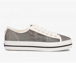 Keds x Kate Spade New York Triple Kick Stripe Mesh Αθλητικα Παπουτσια γυναικεια μαυρα | EQW912534