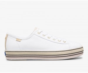 Keds x Kate Spade New York Triple Kick Woven Stripe Foxing Αθλητικα Παπουτσια γυναικεια ασπρα | WRH281634