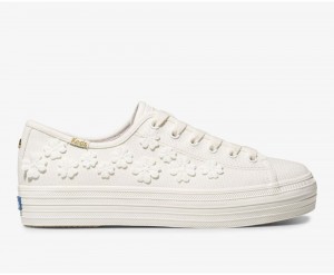 Keds x Kate Spade New York Triple Kick Woven Flowers Αθλητικα Παπουτσια γυναικεια ασπρα | UIP872504