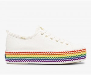 Keds x Organic βαμβακερα Triple Up Rainbow Jute Αθλητικα Παπουτσια γυναικεια ασπρα | RKG165938