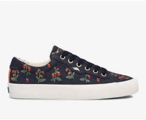 Keds x Rifle Paper Co. Crew Kick Mini Strawberries Embroidered Αθλητικα Παπουτσια γυναικεια σκουρο μπλε | YBU706483