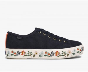 Keds x Rifle Paper Co. Triple Kick Strawberry Fields Embroidered Αθλητικα Παπουτσια γυναικεια σκουρο μπλε | JFY175942