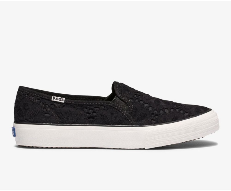 Keds Double Decker Eyelet Slip On γυναικεια μαυρα | YDT450213