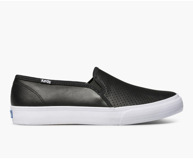 Keds Double Decker Perf δερματινα Slip On γυναικεια μαυρα | KXF317864