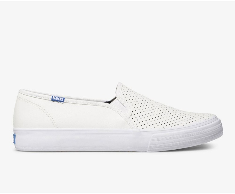 Keds Double Decker Perf δερματινα Slip On γυναικεια ασπρα | YZD862059