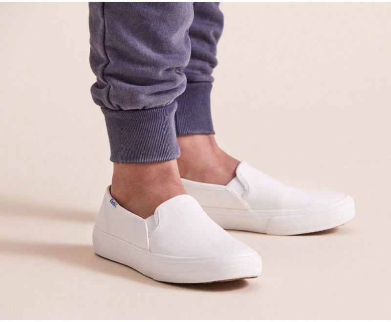 Keds Double Decker δερματινα Slip On γυναικεια ασπρα | ILH569427