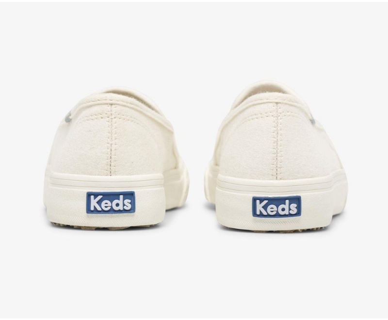 Keds Double Decker Πλευρωτός Wave Jersey Slip On γυναικεια ασπρα | DCE865749