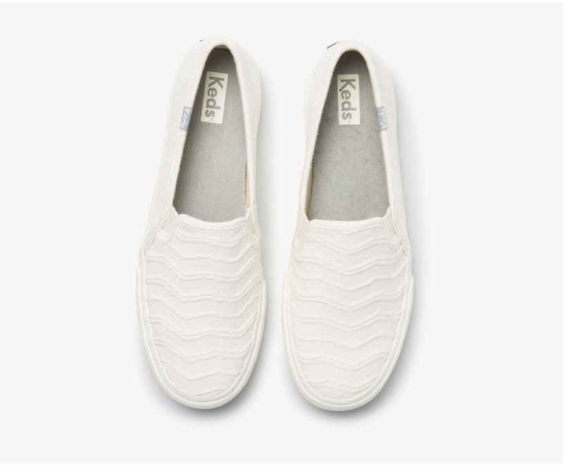 Keds Double Decker Πλευρωτός Wave Jersey Slip On γυναικεια ασπρα | DCE865749