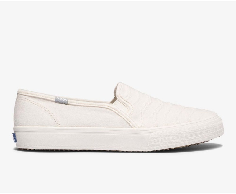 Keds Double Decker Πλευρωτός Wave Jersey Slip On γυναικεια ασπρα | DCE865749