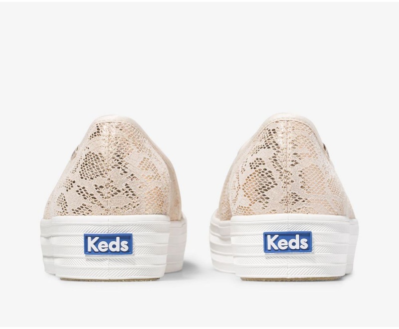 Keds Triple Decker Snake σουετ Slip On γυναικεια χρυσο χρωμα | FWQ039186