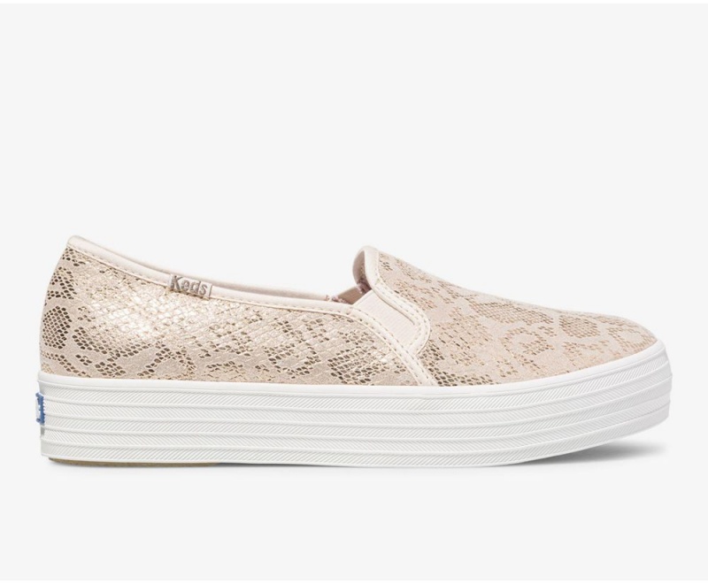 Keds Triple Decker Snake σουετ Slip On γυναικεια χρυσο χρωμα | FWQ039186