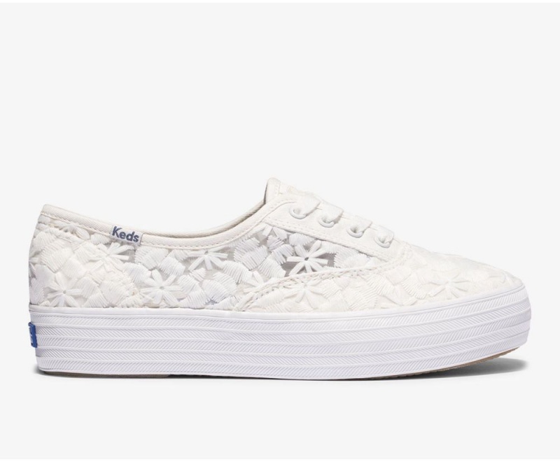 Keds Triple Floral Embroidery Αθλητικα Παπουτσια γυναικεια ασπρα | CIE638941