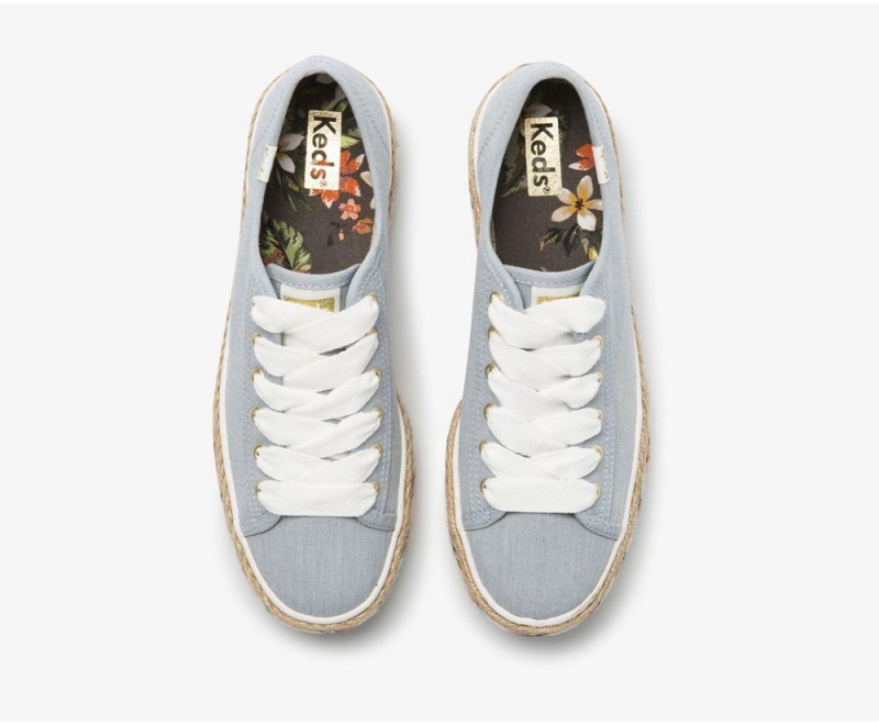 Keds Triple Kick Jute Chambray Αθλητικα Παπουτσια γυναικεια μπλε | IDS843901