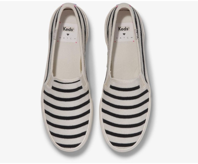 Keds x Hatch Double Decker Bateau Stripe Slip On γυναικεια ασπρα μαυρα | BOY619705