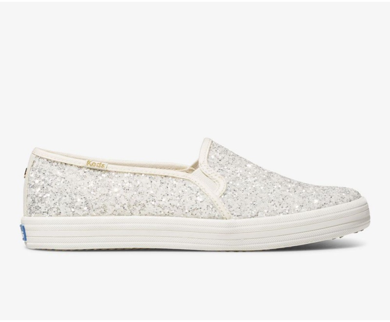 Keds x Kate Spade New York Double Decker Glitter Slip On γυναικεια ασπρα | SHZ896301