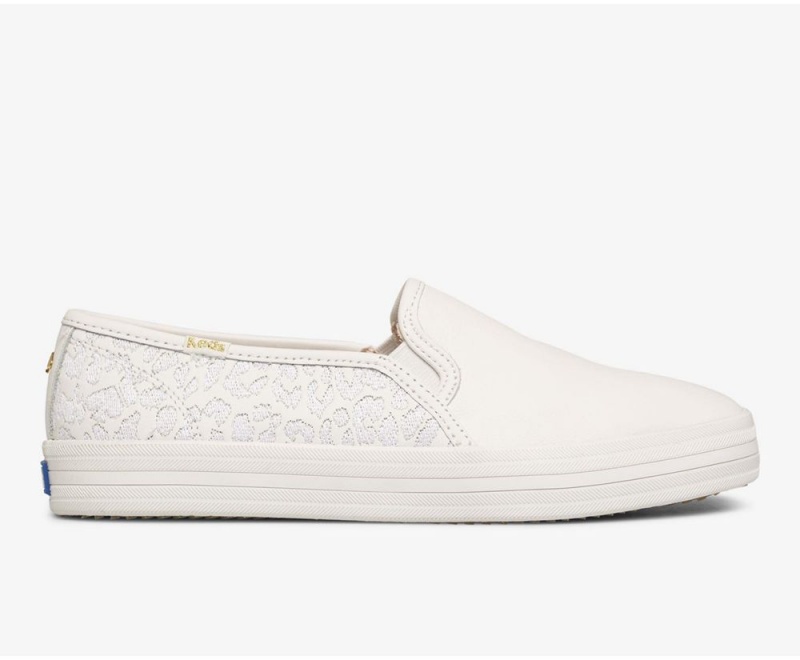 Keds x Kate Spade New York Double Decker Embroidered δερματινα Slip On γυναικεια ασπρα | GVO728501