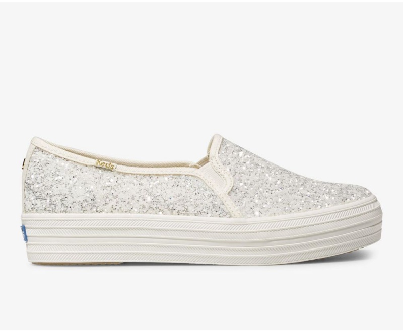 Keds x Kate Spade New York Triple Decker Glitter Slip On γυναικεια ασπρα | IMH412806