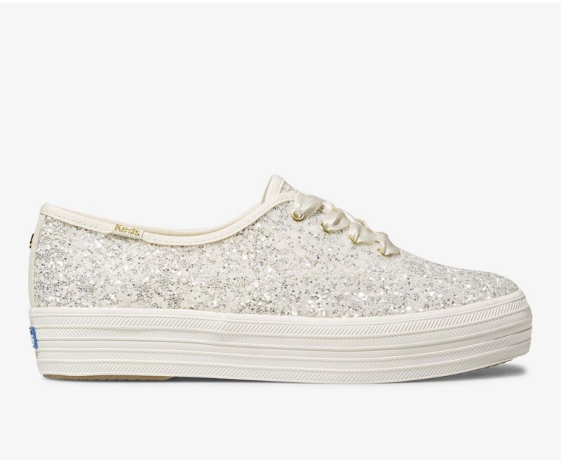 Keds x Kate Spade New York Triple Glitter Αθλητικα Παπουτσια γυναικεια ασπρα | BRU032784