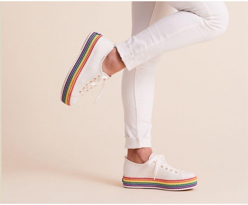 Keds x Organic βαμβακερα Triple Up Rainbow Jute Αθλητικα Παπουτσια γυναικεια ασπρα | RKG165938