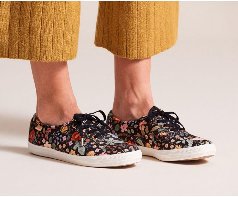 Keds x Rifle Paper Co. Champion Strawberry Fields Αθλητικα Παπουτσια γυναικεια μαυρα Πολύχρωμο | TLW245871