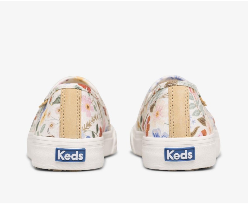 Keds x Rifle Paper Co. Double Decker Strawberry Fields Slip On γυναικεια ασπρα Πολύχρωμο | KBR370269