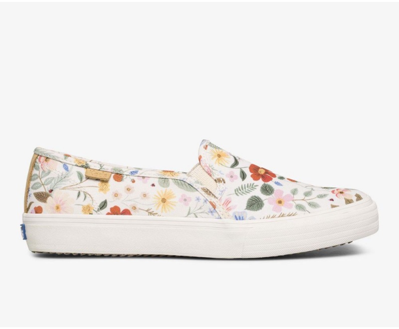 Keds x Rifle Paper Co. Double Decker Strawberry Fields Slip On γυναικεια ασπρα Πολύχρωμο | KBR370269