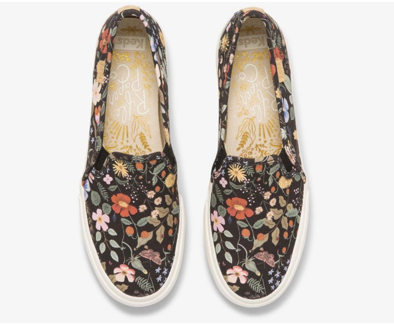 Keds x Rifle Paper Co. Double Decker Strawberry Fields Slip On γυναικεια μαυρα Πολύχρωμο | VSY183926