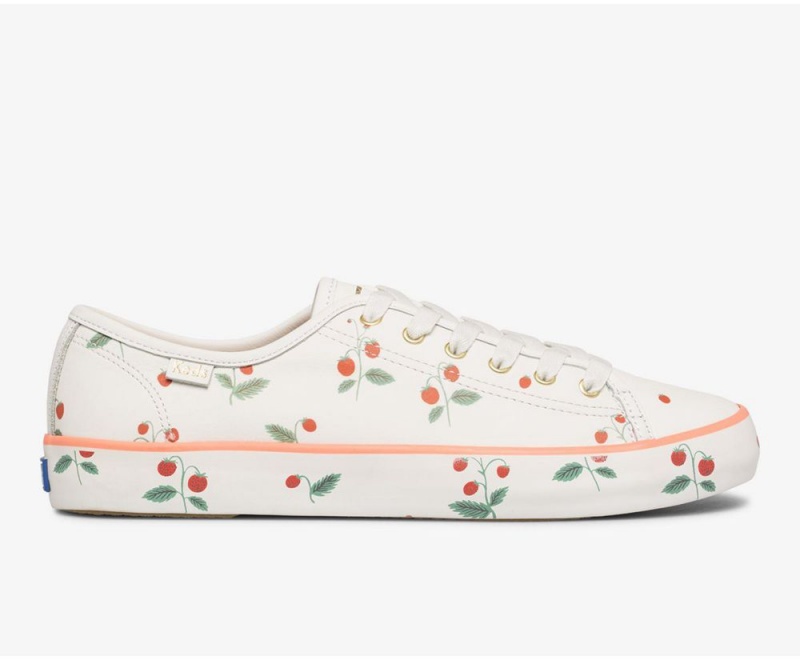 Keds x Rifle Paper Co. Kickstart Mini Strawberries Αθλητικα Παπουτσια γυναικεια ασπρα | XCL059462