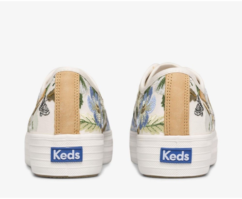 Keds x Rifle Paper Co. Triple Kick Fields Embroidered Αθλητικα Παπουτσια γυναικεια ασπρα Πολύχρωμο | MHJ865930