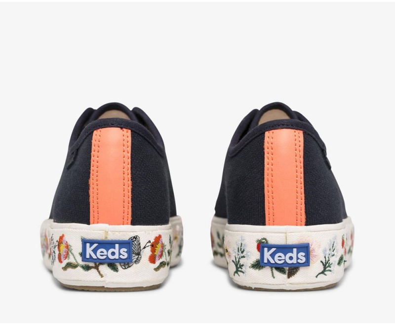 Keds x Rifle Paper Co. Triple Kick Strawberry Fields Embroidered Αθλητικα Παπουτσια γυναικεια σκουρο μπλε | JFY175942